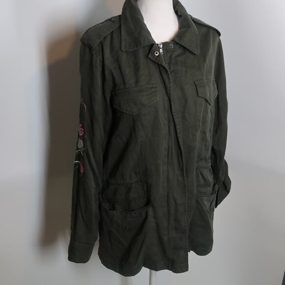 BB Dakota Women's Green Utility Style Jacket w Floral Embroidery Size Medium - Picture 1 of 9